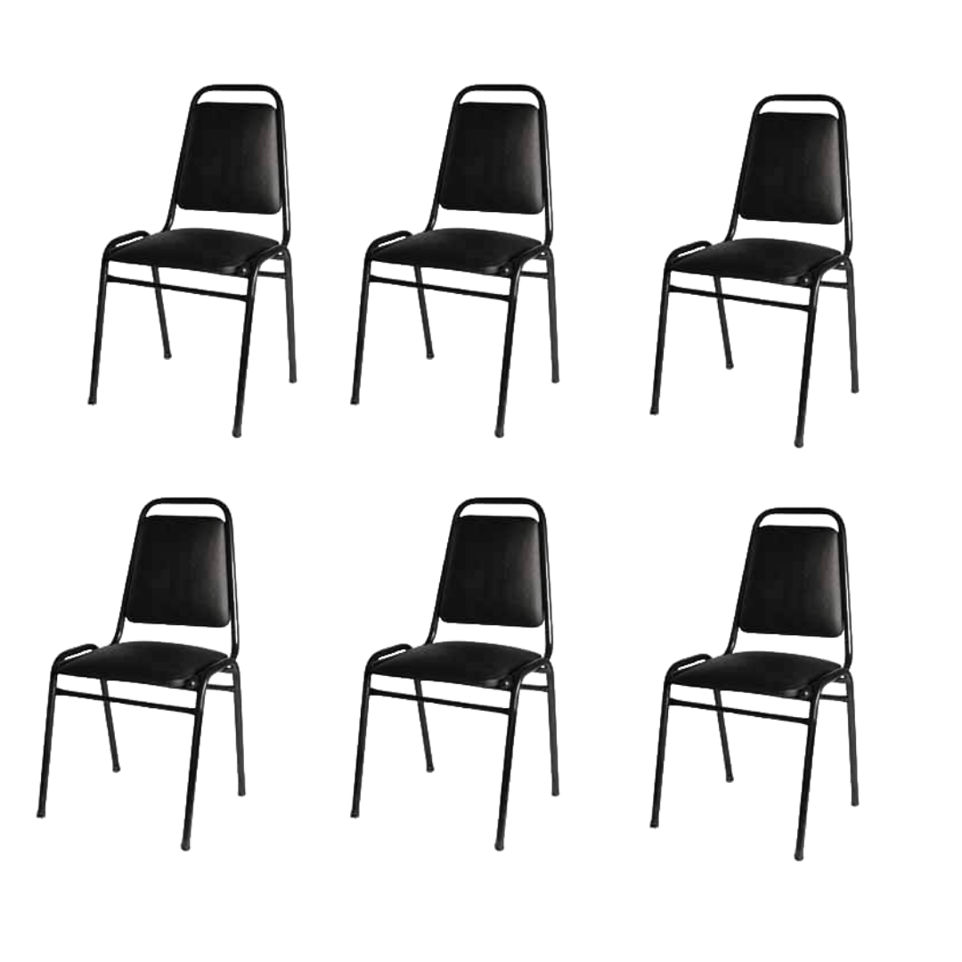 Pack Silla Auditorio Tapiz Eco Cuero Estructura Negra 6 Unidades